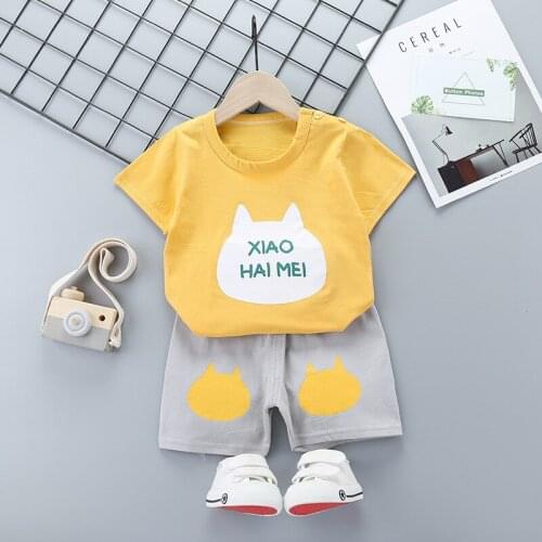 Two Pieces Clothing Set for Kids 2020 Printed Summer Tracksuit Short Sleeve T Shirt and Shorts Set Casual Childrens Suit