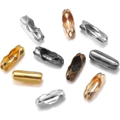 200Pcs 2.4/3.2/4/4.5mm Gold/Ball Chain Connector Clasps End Bead Crimp Tone Supplies For Jewelry Finding Making