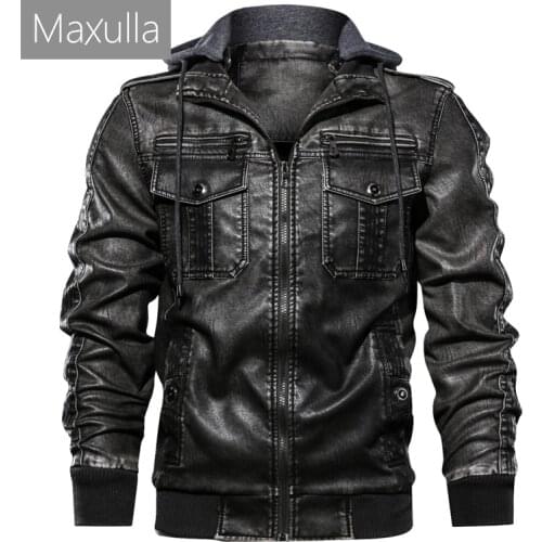 Maxulla New Mens PU Leather Jackets Casual Male Slim Fit Hoodied Leather Coats Mens Biker Leather Motorcycle Jackets Clothing