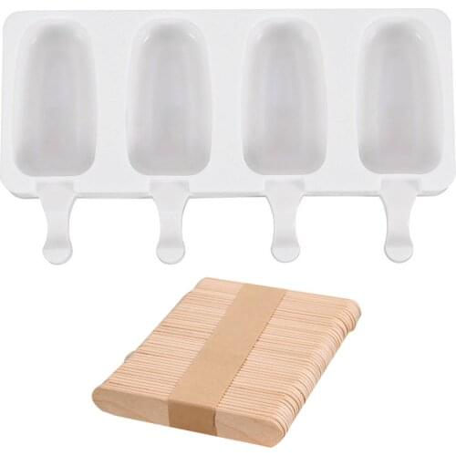 Ice Tray Ice Cream Mold Silicone Popsicle Barrel Mold 4 Hole With Wooden Sticks Mould DIY Dessert Homemade Tools