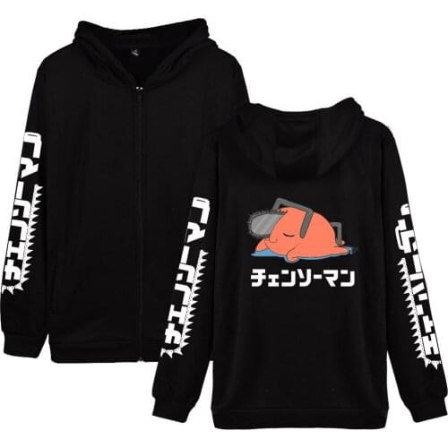 Anime Chainsaw Man Mens Hoodie with Pocket Zipper Hooded Sweatshirts Zip Jackets Men Fleece Streetwear Warm Tracksuit