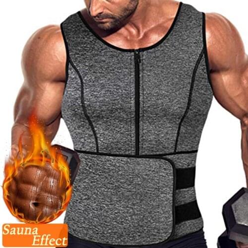 Mens Sweat Sauna Vest for Waist Trainer Zipper Neoprene Tank Top Adjustable Sauna Workout Body Shape Zipper Suit Faja Shapewear