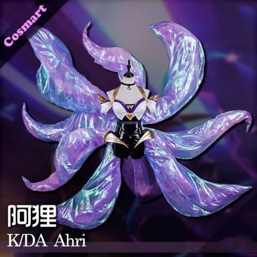 2018 Game LOL KDA Ahri Cosplay Costume PU Leather Uniform Full Set With Ear S-XL For Halloween New