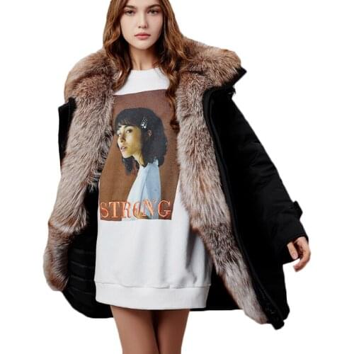 2019 New Women Long Fur Parkas Oversized Real Fox Fur Collar 90% White Duck Down Jacket Womens Winter Black Down Jacket Coats
