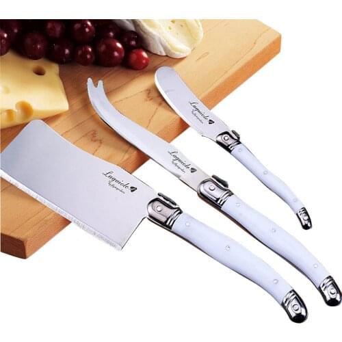 New Stainless Steel Cheese Knives in Wood Block with White ABS Handle Kitchen Accessories For Outdoor Party Dinner 3pcs/set