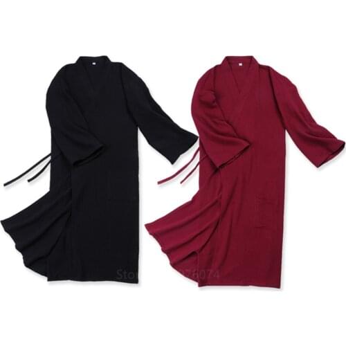 5Colors Japanese Kimono Yukata Sleepwear Pajama for Men Male Solid Color Long Robe Bathrobe Cotton Haori Plus Size Homewear