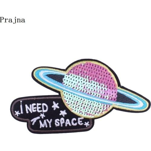 Prajna Astronaut Patch Iron On Embroidered I Need My Space Patches UFO Badge Clothes DIY Applique Embroidery Hat Bag Accessories
