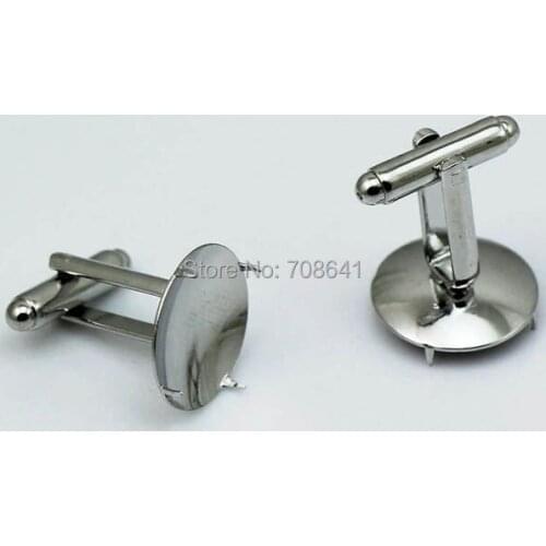 Blank Cufflinks Settings with with Circle Prong Pin Bezel Cabochon Bases Cufflinks Mens Cuff links DIY Findings Rhodium tone