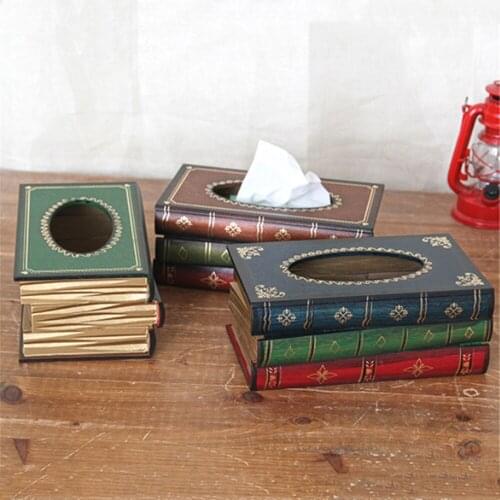 Retro Wooden Tissue Boxes Book-Shape Tissue Box Decoration for Living Room Kitchen Tabletop Napkin Holder Luxurious Home Decor
