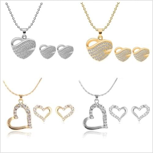 Luxury Heart Shape Necklace Earrings Fashion Jewelry Sets Romantic Austrian Crystal Pendant Bridal Jewelry Sets Free shipping