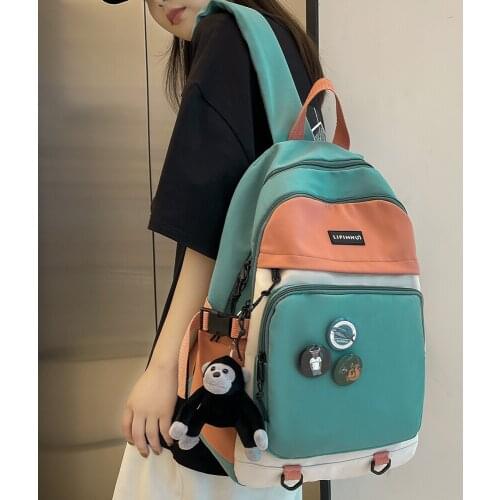 New Large Capacity School Female Bag Cute Woman Backpack Nylon Badge Lady Kawaii Travel Backpacks Fashion Book Girl Bags Student