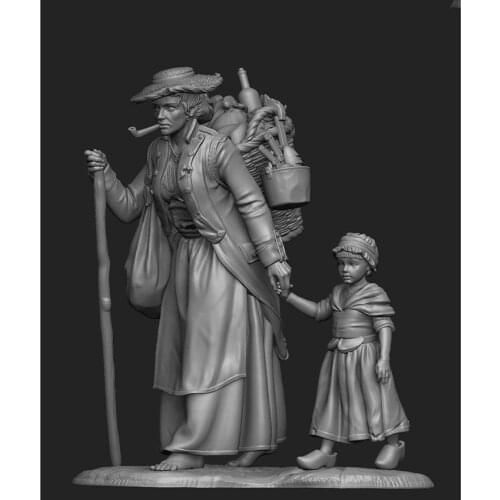 Resin Figure 1/32 ancient woman and child stand Model Unassambled Unpainted Figure Building Kit