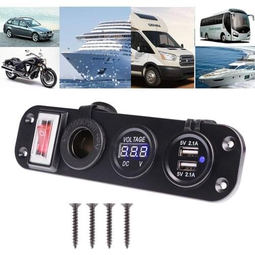 LED Switch Panel With Dual USB Port 3 Holes Car Boat Digital Voltmeter Display Fit For RV Yacht Modification Switch Panel