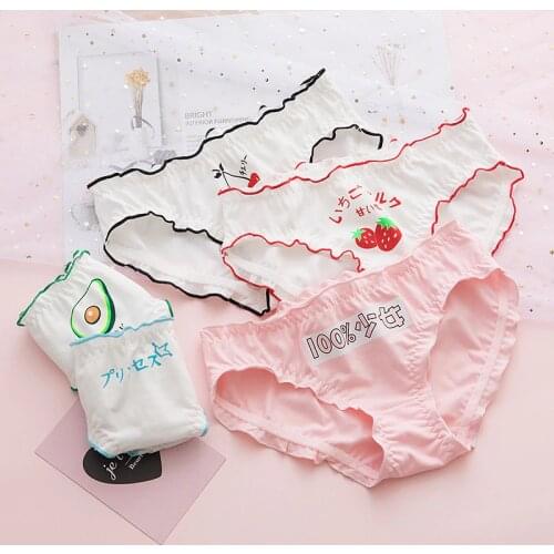 SP&CITY Ruffles Edge Strawberry Pattern Underwear Cotton Womens Cotton Briefs Menstrual Panties Sweet Girls Lingerie Briefs