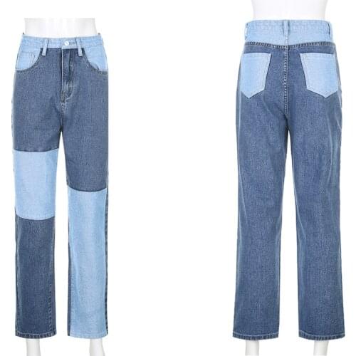 Spring Women Patchwork Boyfriend Jeans Casual Slim-Fit High Waist Denim Pants Woman Vintage Wide Leg Straight Mom Jeans Trousers