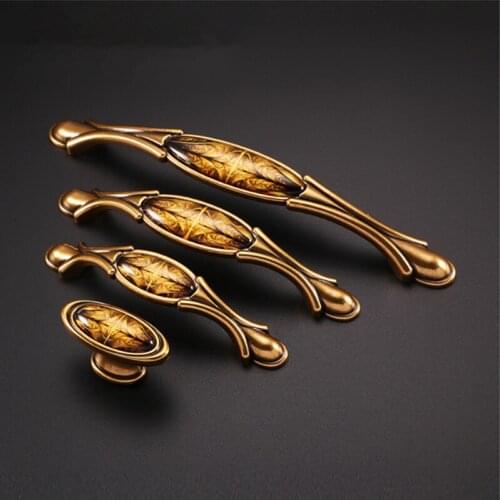 Yellow Bronze Door Handles Noble Antique Drawer Pulls Vintage Kitchen Cabinet Handles and Knobs Retro Furniture Handles
