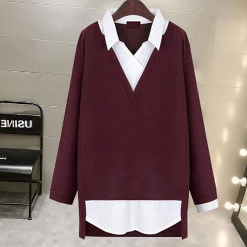 2020 Women tops Fake two-piece Blouses women shirt Vintage turn-down collar shirts Loose slim Blusas Mujer plus size 5XL WF75