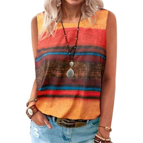 2021 Summer Womens Wear Popular Gradient Contrast Vest T-shirt Women Color Striped Tops Sleeveless O-Neck Shirts