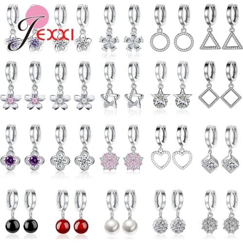 Exquisite 925 Silver Drop Earrings for Women Cubic Zirconia Inlay Round Circle Loop Flower Wedding Engagement Piercing Jewelry
