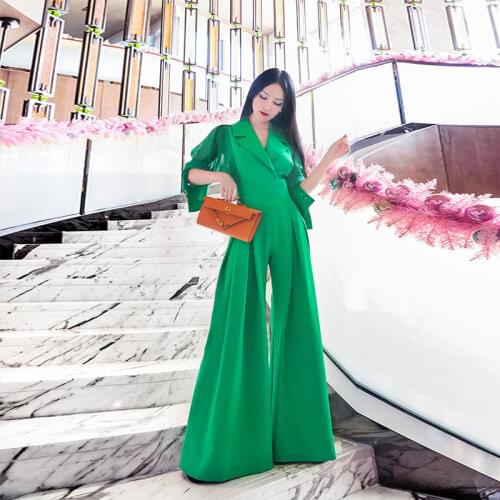 Jumpsuit Women High Street Full Length Tailored Collar Long Sleeve Loose Jumpsuits for Women 2022 Elegant Euro-America Style