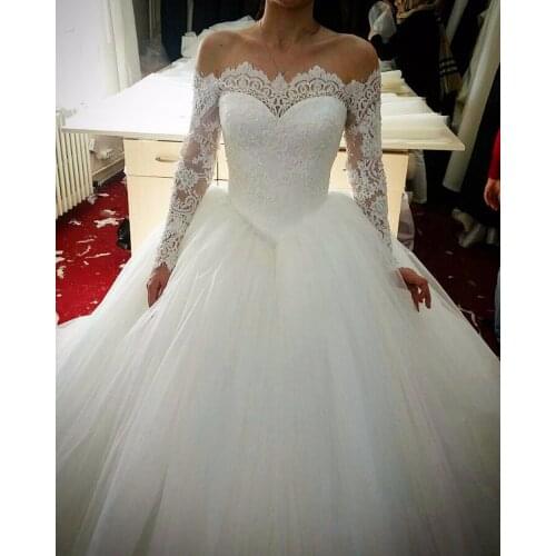 Vestidos de novia 2020 Stylish Sheer Long Sleeves ball gown Wedding Dresses lace off shoulder Lace Appliques Bridal wedding Gown