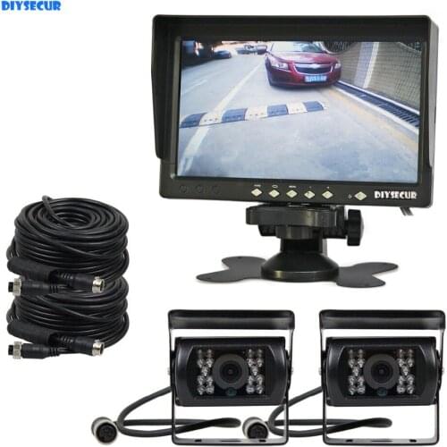 DIYSECUR AHD 7" TFT LCD Backup Monitor Rear View Monitor 2 x Waterproof IR Night Vision 960P AHD Camera for Bus Houseboat Truck