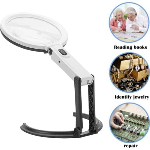 1.8/5X 2 in 1 Illuminated Magnifying Glass With LED Reading Glasses Folding Glass Magnifying Glass Portable Handheld Magnifier