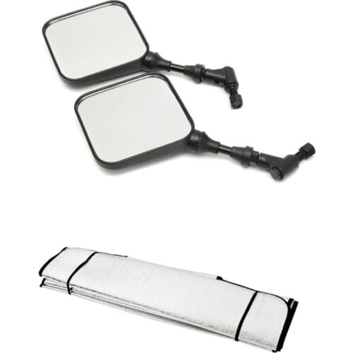 1x Car Foldable Windshield Sunshade 140 x 70cm & 2Pcs Motorcycle Rear View Mirror Black for Suzuki Dr 200 250 Dr350