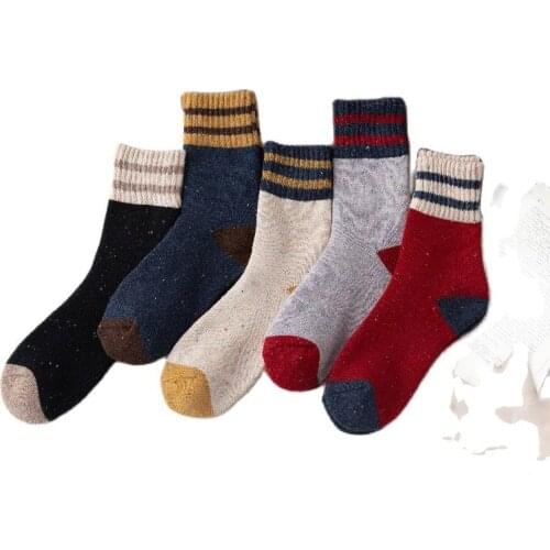 144N 10prs/lot Autumn and Winter Thickened Medium Length Two Bar Dot Yarn Rabbit Wool Womens Terry Socks