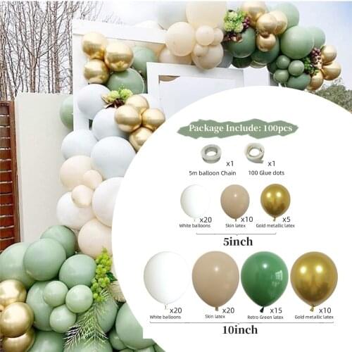 100pcs/set Retro Green Balloons Garland Arch Latex Balloons Valentine Decor