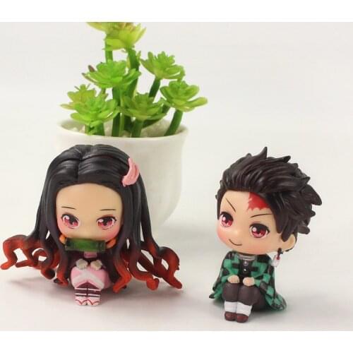 2pcs/set 6cm Demon Slayer Kimetsu No Yaiba Q Version Kamado Tanjirou Nezuko Figure Statue PVC Cartoon Model Toys Dolls