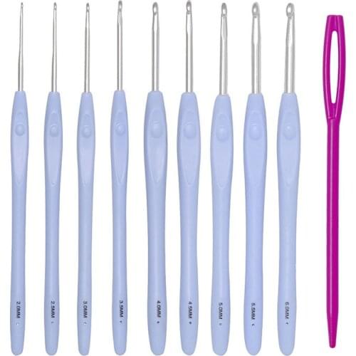2PCS Knitting Needles Rubber Handle Aluminum Crochet Hooks for Knit DIY Craft Loom Tool Weaving Kit Plait Plastic Sewing Needles