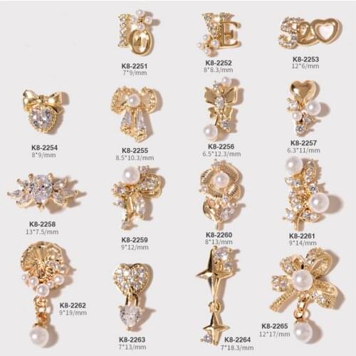 3PCS, Nail Art Zircon Pearls Jewelry Lovely Designs With Gold Alloy For Nail Tips Decorations