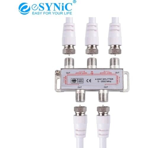 ESYNiC 2Pcs 4 Way Splitter MoCA 5-2500MHz Connector Coax Cable Splitter For Aerial TV CATV Broadband Satellite Receiver
