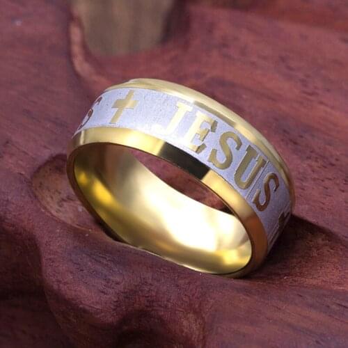 8mm High quality 316L Titanium Steel Jesus Cross Ring Men Fashion Jewelry