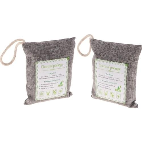 Bamboo Odor Eliminator Bags (2 Pack, 200g) - Natural Air Purifying Freshenes & Odor Eliminators - Gray