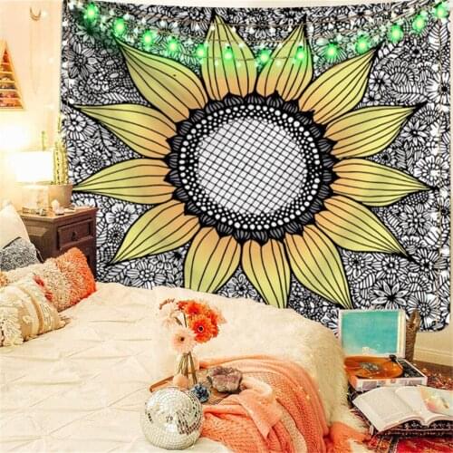 Bohemian Floral Mandala Wall Carpet Tapestry Sunflower Art Wall Hanging Home Hippie Boho Decor Dorm Backdrop Yoga Beach Blanket