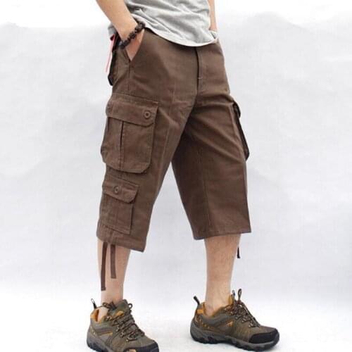 Fashion Menswear Big Size Cargo Short Pants Mens Loose Leisure Seven Pants Cotton Man Cropped Trousers 42 44