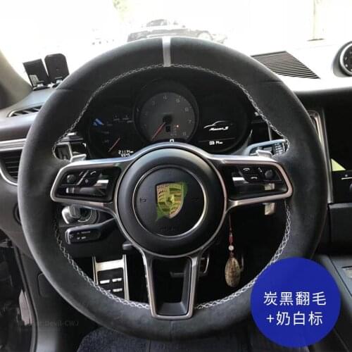 Black Suede Leather Steering Wheel Cover For Porsche Taycan 3 Panamera Macan Cayenne 718 911 9YA 971 Car interior Accessories