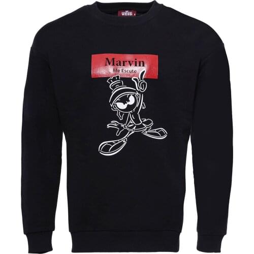 Circle Neck Printed Black Mens Sweatshirt
