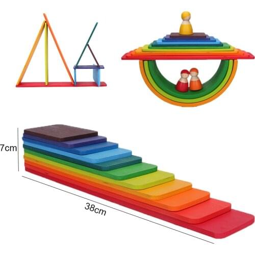 Wood Rainbow Blocks Builiding Stacking Game Puzzles Toy Wooden Square Balls Semicircle Rainbow Stacker Rainbow Wooden Toy