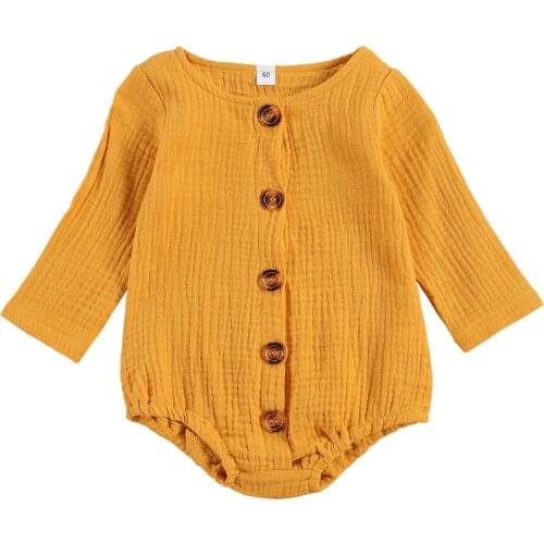 Baby’s Casual Long-sleeved Jumpsuits Fresh Solid Color Single-breasted One-piece Triangle Bodysuit 2020