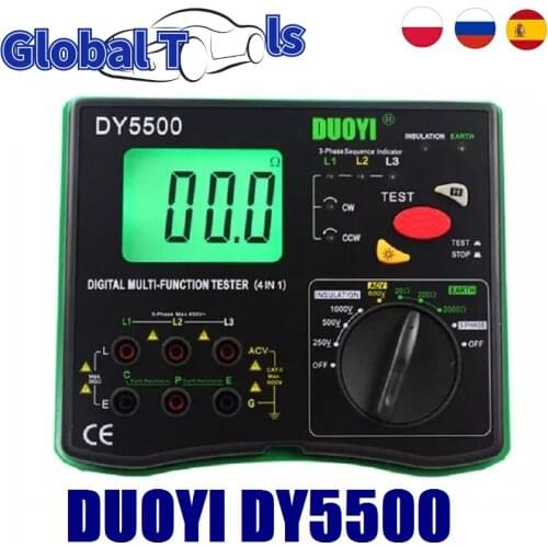 DUOYI DY5500 4 in 1 Multimeter Insulation Earth Voltmeter Measuring Phase Indicato Digital Multifunction Resistance Tester