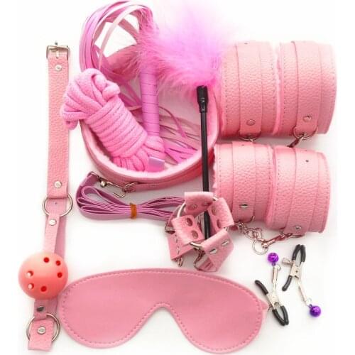 Pink Adult Sex Products Erotic SM Bondage Games BDSM Sex Bondage Set Women Handcuffs Ankle Cuff Restraints Sex Toys For Couples