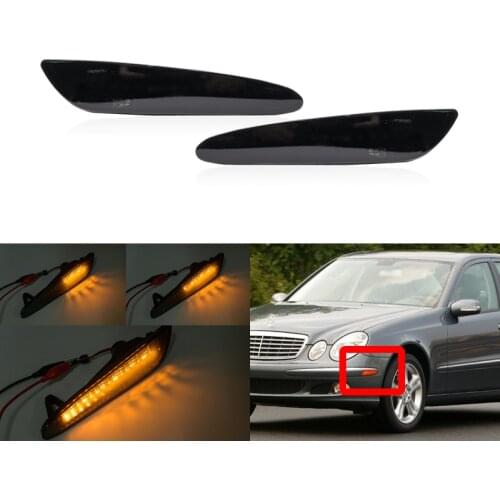 Euro-Style Smoked Led Dynamic Amber Fender Side Marker Light For Mercedes-Benz E-Class W211 Pre-LCI E320 E350 E500 E55 AMG 03-06