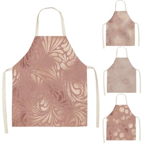 Rose Gold Geometric Printed Kitchen Aprons for Women Man Home Cooking Baking Shop Cleaning Cotton Linen Apron