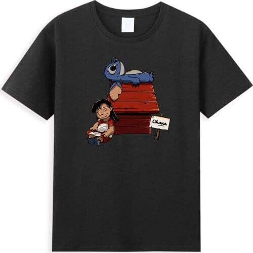 Stitch and Lilo Mens T-Shirt 2021 Summer Trend Y2k Clothing Cute Disney T Shirts for Teen Fashion Hipster European Aesthetic