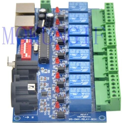 Fast shipping 6Pcs 8CH DMX 512 LED Controller XLR+RJ45 dmx512 decoderDMX512 Dimmer RELAY OUTPUT Decoder Max 10A WS-DMX-RELAY-8CH