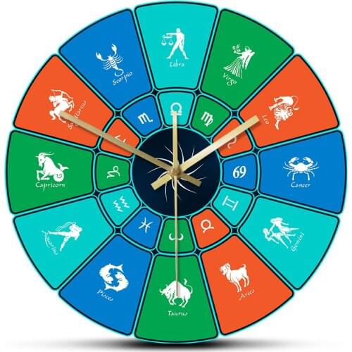 Colorful Horoscope Circle Signs of Zodiac Large Wall Clock Astrology Archery Modern Design Wall Hanging Watch Home Decoration