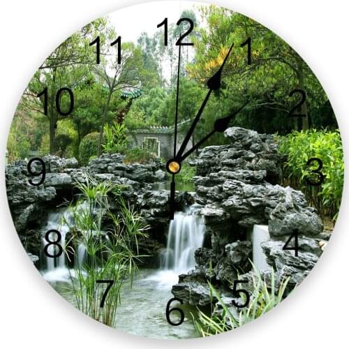 Garden Stones Bamboo Forest Round Wall Clock Modern Design Home Living Room Decoration Childrens Room Kitchen Table Clock